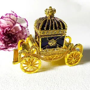 Vintage Royal Carriage Enamel Jewelry Box, Golden Trinket Box, Purple Vintage Jewelry Box for Ring Earrings Necklace, Small Jewelry Boxes for Women