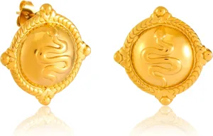 Vintage Snake Pattern Stud Earrings for Women - 18k Gold Plated Hypoallergenic Dainty Chunky Flatback Stud Earrings - Trendy Gold Earring for Gift