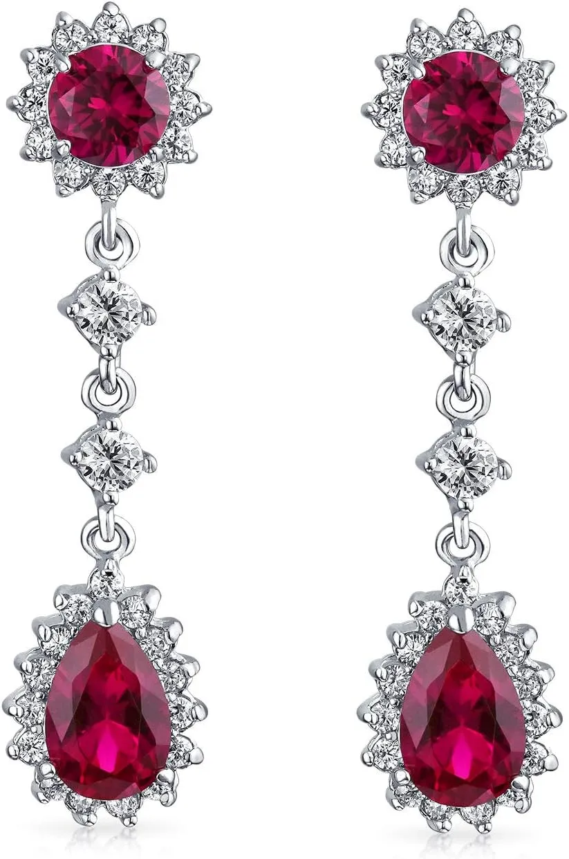 Vintage Style Bridal Simulated Gemstone Statement Pave Crown Halo Cubic Zirconia AAA CZ Long Dangling Oval Teardrop Chandelier Earrings For Women