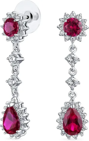 Vintage Style Bridal Simulated Gemstone Statement Pave Crown Halo Cubic Zirconia AAA CZ Long Dangling Oval Teardrop Chandelier Earrings For Women