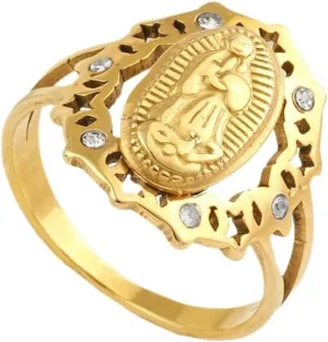 Virgin Mary 18K Gold Plated Band Ring for Women Dainty Jewelry Faith Statement Lady of Guadalupe Religious Gift