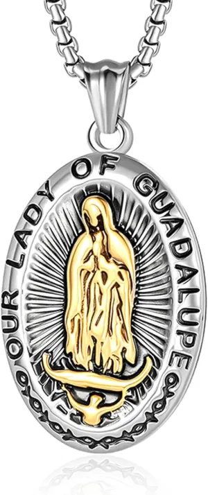 Virgin Mary Necklace for Men & Women Catholic Miraculous Medal Pendant Religious Jewelry with Our Lady of Grace Design 24 2 Stainless Steel Chain Spiritual Protection Gift
