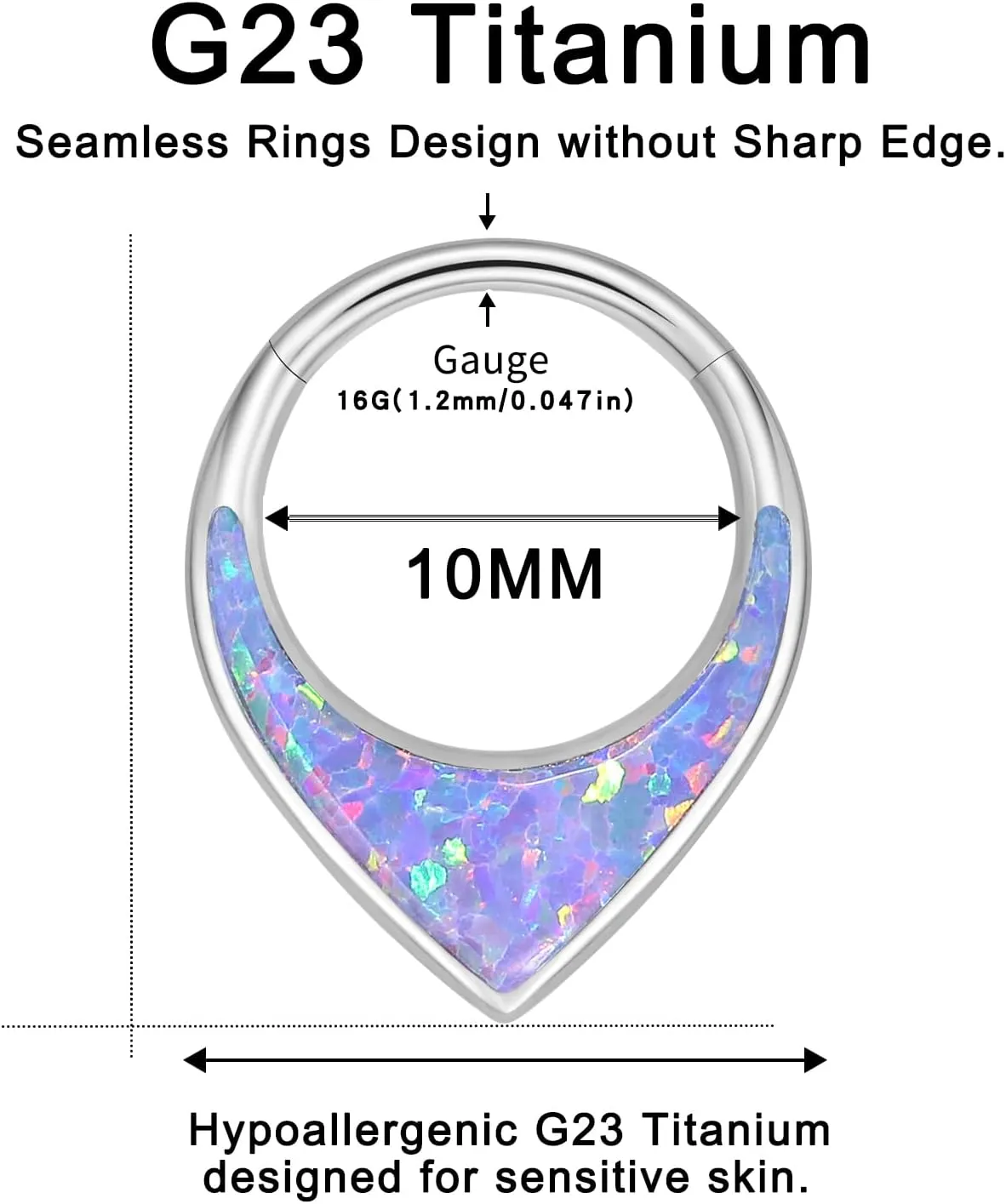 VOJO G23 Titanium 16G Teardrop Septum Hoop Ring Daith Tragus Piercing Clicker Nose Jewelry for Women