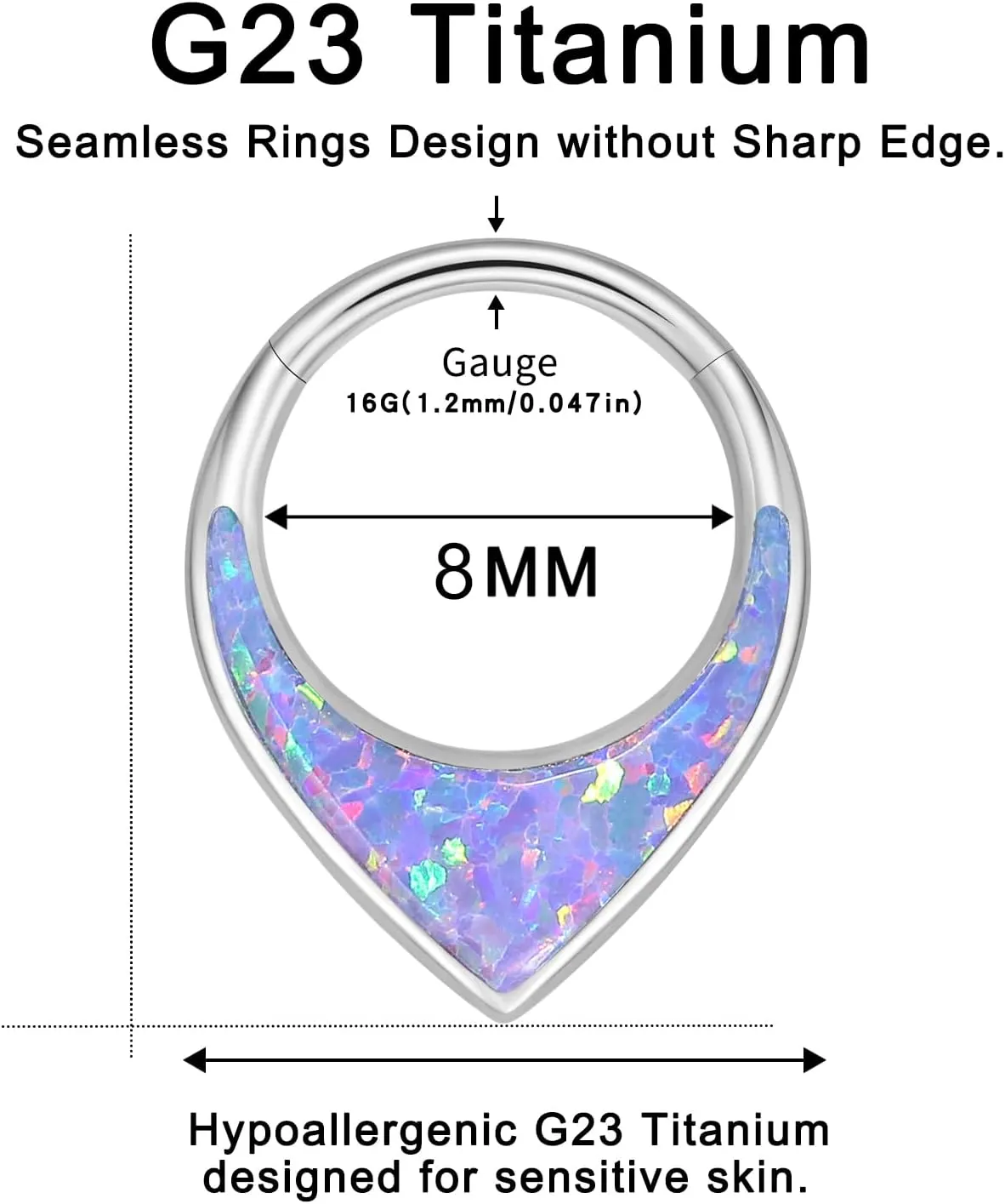 VOJO G23 Titanium 16G Teardrop Septum Hoop Ring Daith Tragus Piercing Clicker Nose Jewelry for Women