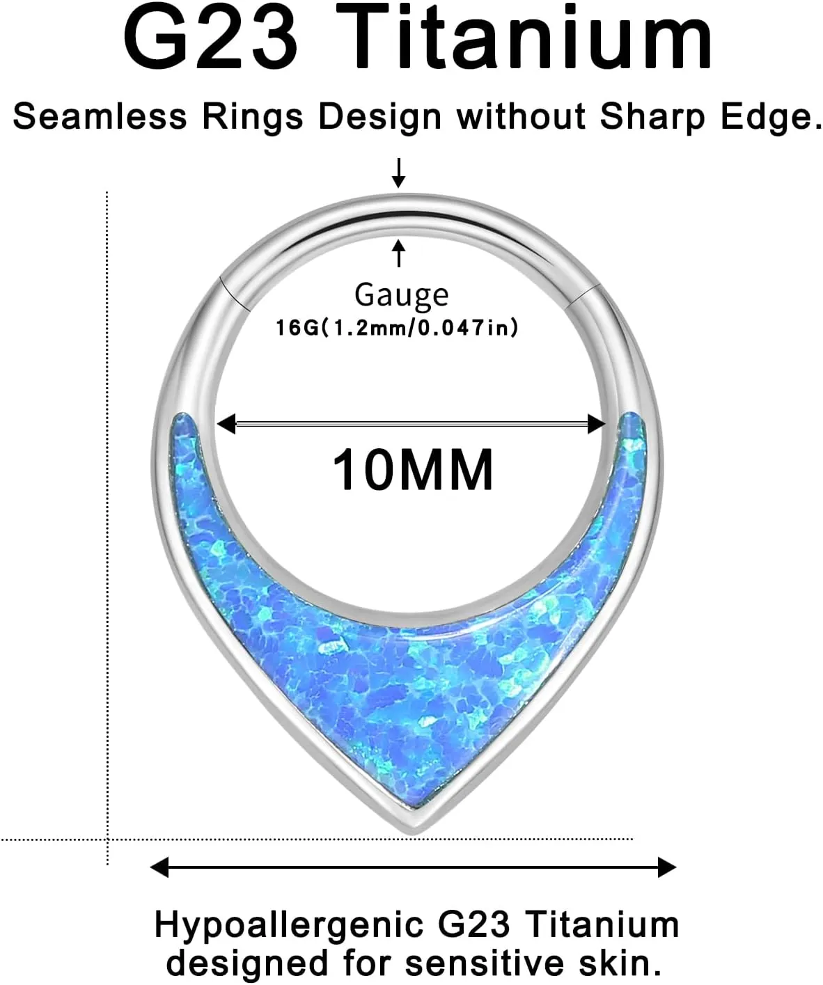 VOJO G23 Titanium 16G Teardrop Septum Hoop Ring Daith Tragus Piercing Clicker Nose Jewelry for Women