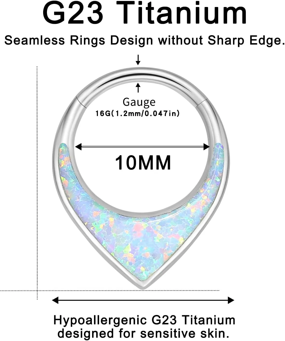 VOJO G23 Titanium 16G Teardrop Septum Hoop Ring Daith Tragus Piercing Clicker Nose Jewelry for Women