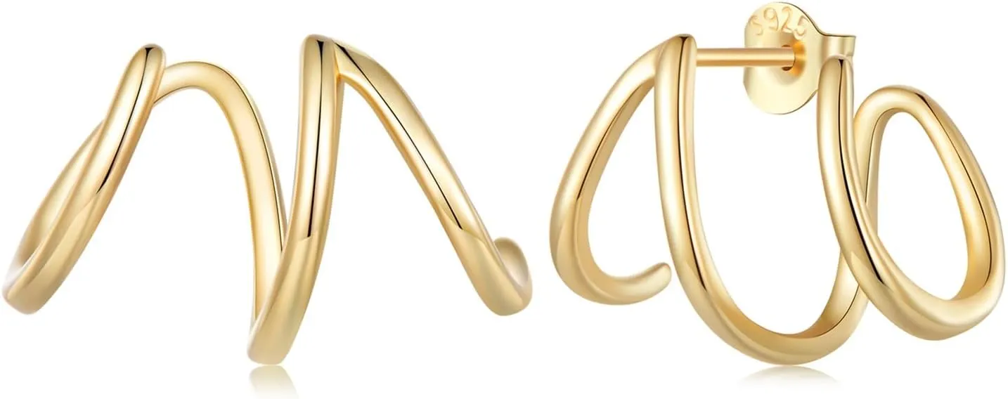 VOROCO Dainty Trendy Earrings 925 Sterling Silver Stud Earrings Triple Illusion Cuff Huggie Claw Earrings Piercings Studs for Women Jewelry Gifts