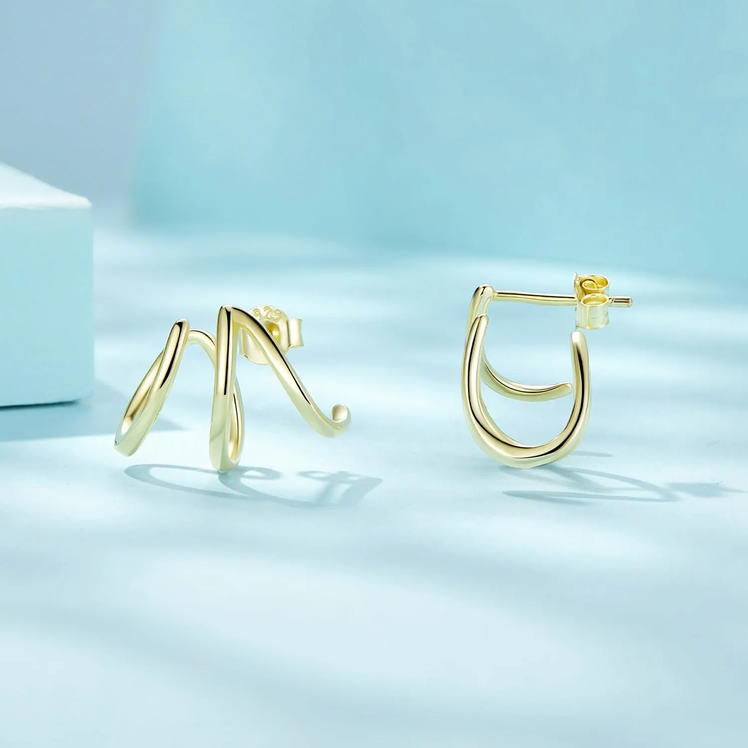 VOROCO Dainty Trendy Earrings 925 Sterling Silver Stud Earrings Triple Illusion Cuff Huggie Claw Earrings Piercings Studs for Women Jewelry Gifts