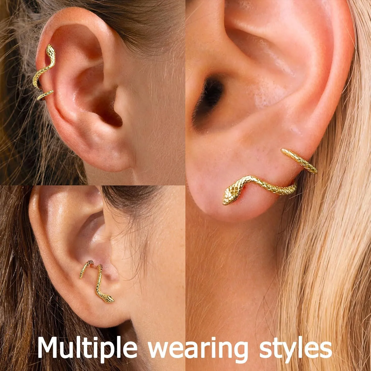 VRIUA Womens Snake Earrings - 14K Gold Plated Serpent Earrings Hypoallergenic Snake Stud Earring Everyday Trendy Jewelry