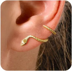 VRIUA Womens Snake Earrings - 14K Gold Plated Serpent Earrings Hypoallergenic Snake Stud Earring Everyday Trendy Jewelry