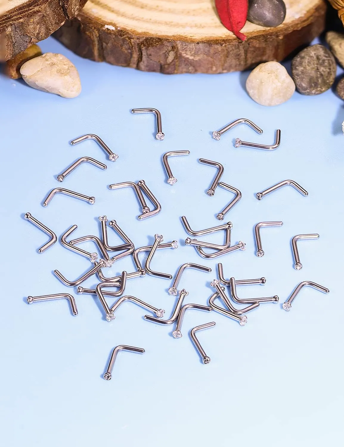 Vsnnsns 14K Gold Filled 18G 20G 22G Nose Rings Studs Piercing Jewelry for Women 316L Stainless Surgical Steel L Shaped Corkscrew Bone Nose Ring Studs Nostril Piercings Jewelry Diamond CZ Silver Gold