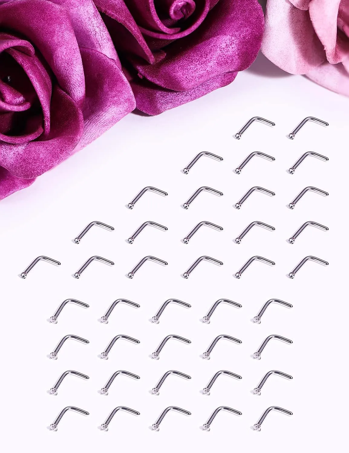 Vsnnsns 14K Gold Filled 18G 20G 22G Nose Rings Studs Piercing Jewelry for Women 316L Stainless Surgical Steel L Shaped Corkscrew Bone Nose Ring Studs Nostril Piercings Jewelry Diamond CZ Silver Gold