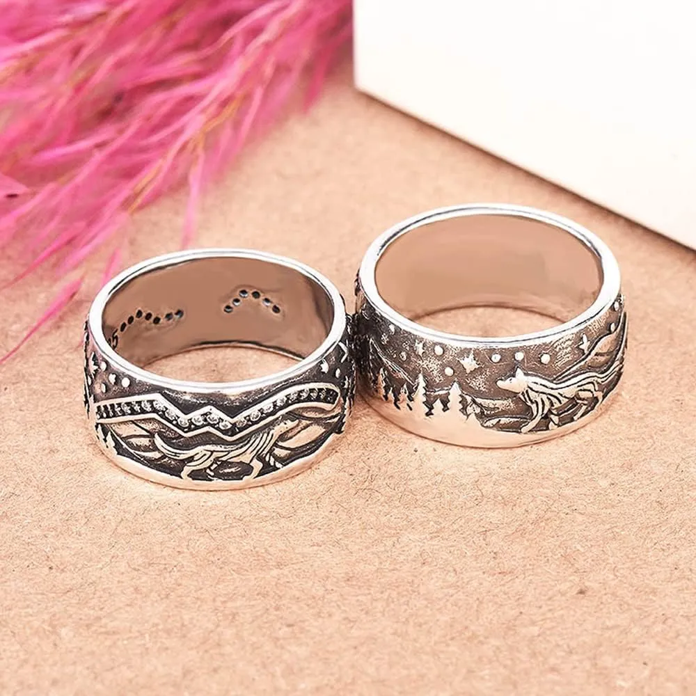 WDIYIEETN Wolf Couple Rings for Women Men Vintage Silver Loyal Wolf Rings Norse Viking Ring Gothic Retro Punk Wolf Totem Rings Wolf Signet Amulet Rings (8, Men)