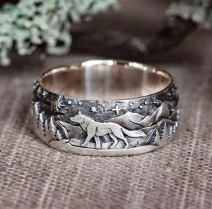 WDIYIEETN Wolf Couple Rings for Women Men Vintage Silver Loyal Wolf Rings Norse Viking Ring Gothic Retro Punk Wolf Totem Rings Wolf Signet Amulet Rings (8, Men)
