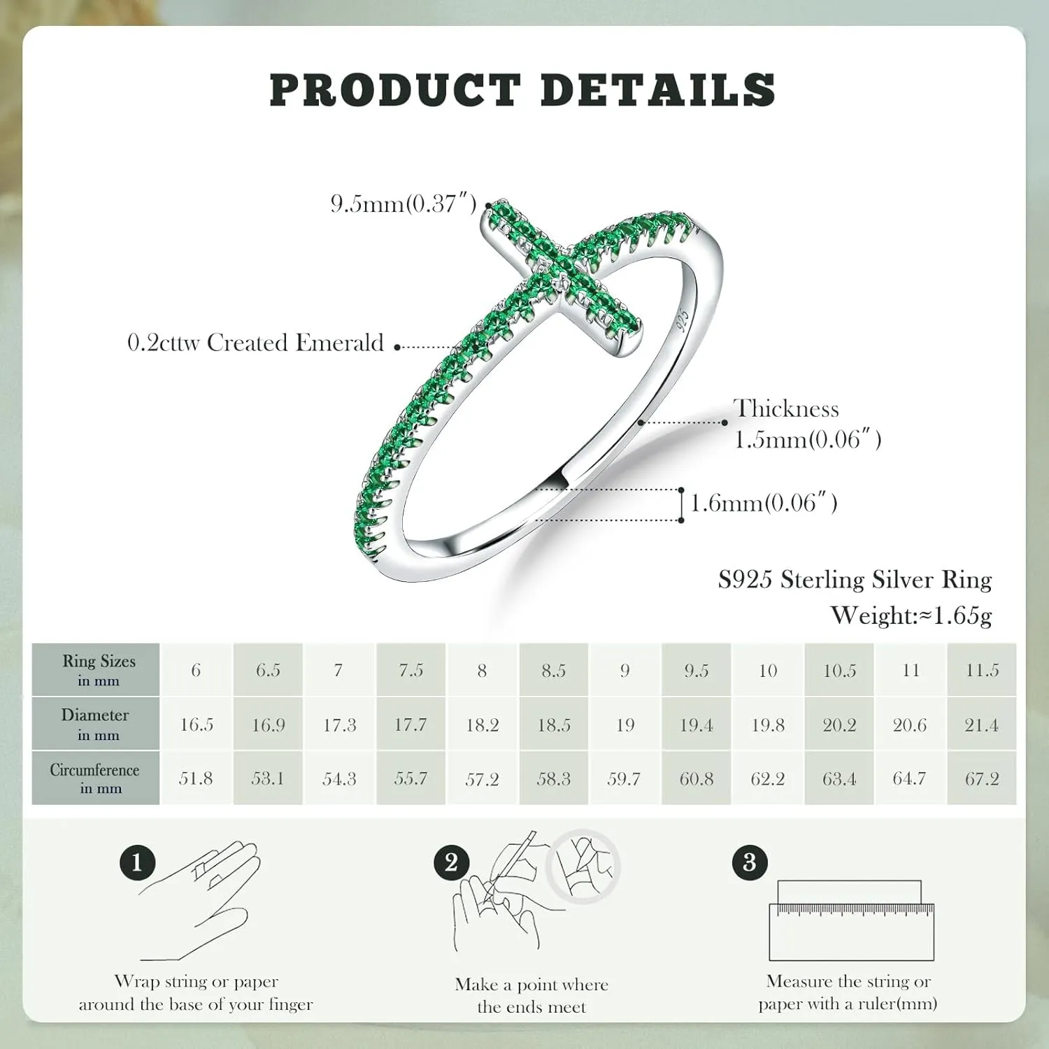 Wedding Band Ring for Women 14K White Gold Plated Sterling Silver Moissanite Stackable Band Ring Sapphire/Emerald/Ruby Cross Ring