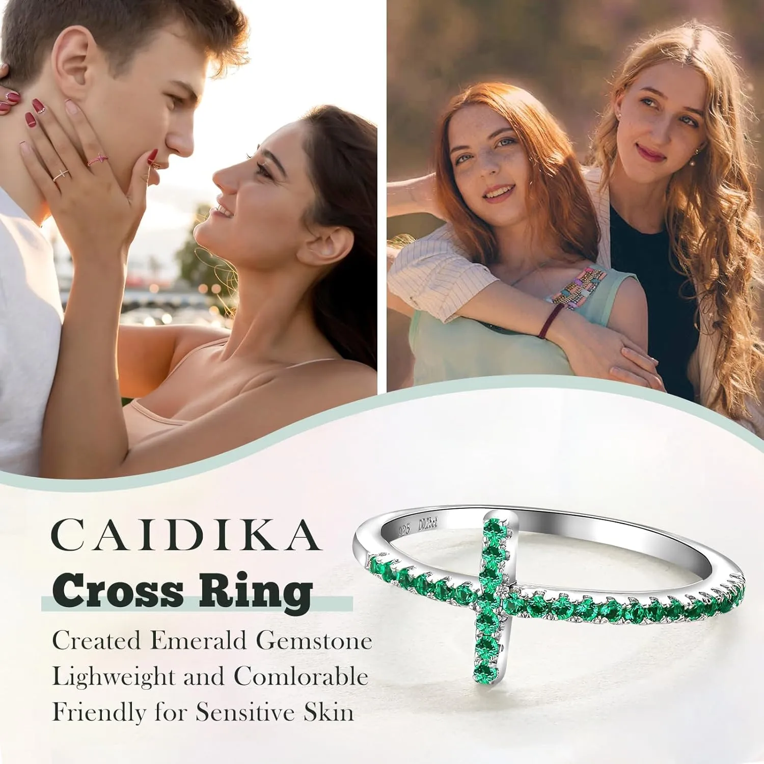 Wedding Band Ring for Women 14K White Gold Plated Sterling Silver Moissanite Stackable Band Ring Sapphire/Emerald/Ruby Cross Ring