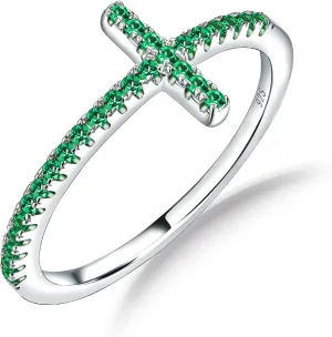 Wedding Band Ring for Women 14K White Gold Plated Sterling Silver Moissanite Stackable Band Ring Sapphire/Emerald/Ruby Cross Ring