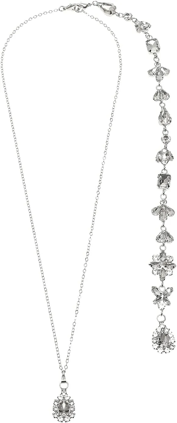 Wedding Bridal Backdrop Necklace Crystal Flower Pendant Back Necklace Body Chain Jewelry for Women Girls (Silver)