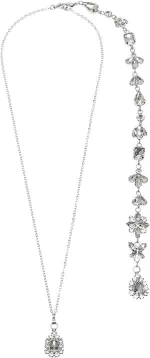 Wedding Bridal Backdrop Necklace Crystal Flower Pendant Back Necklace Body Chain Jewelry for Women Girls (Silver)
