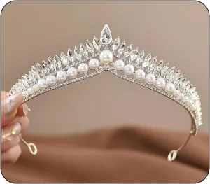 Wedding Crystal Tiara for Women Elegant Bridal Pearl Rhinestone Crown Swan Queen Princess Costume Crown Star Crystal Headpiece Accessory for Cosplay Birthday Party