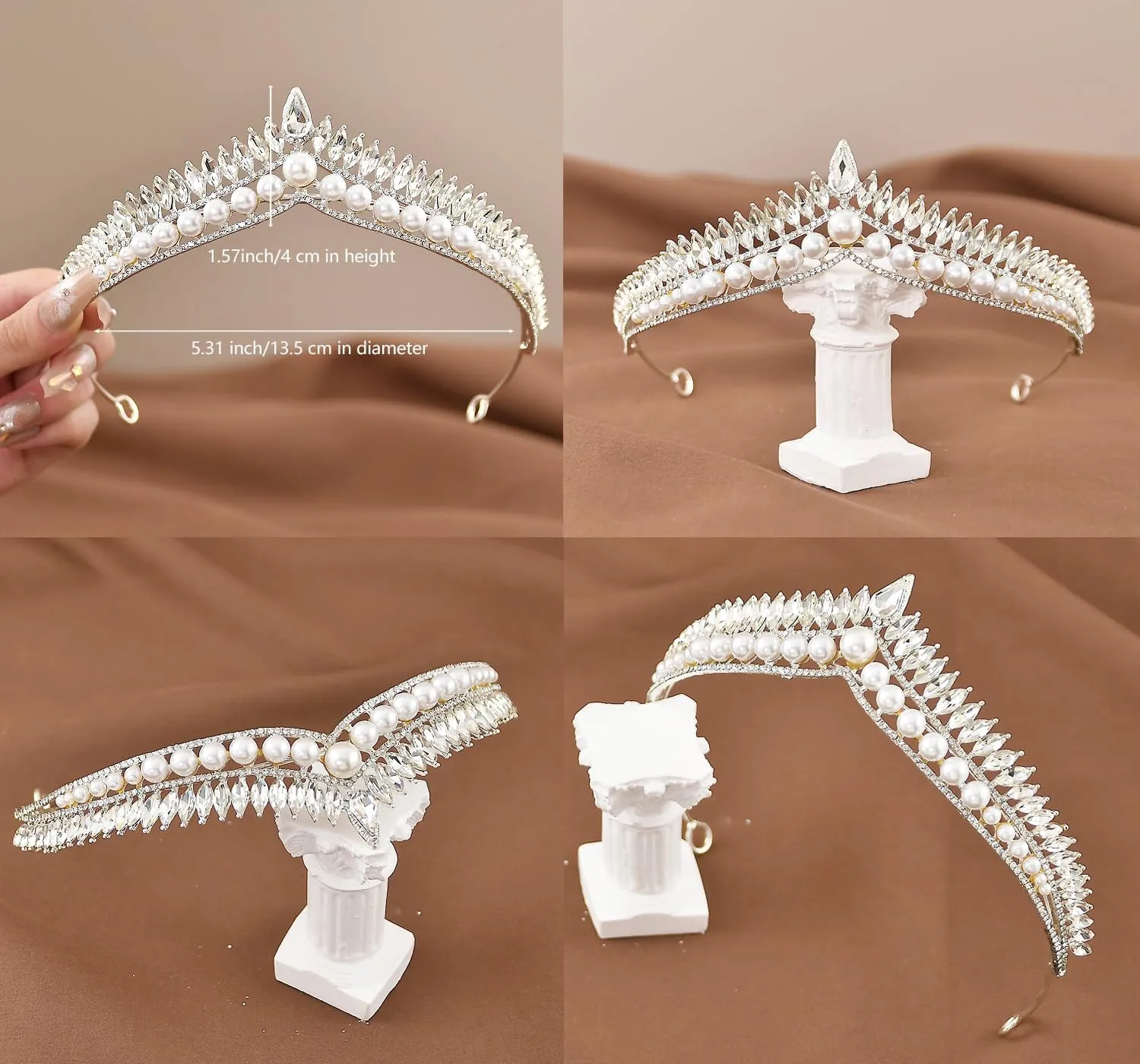 Wedding Crystal Tiara for Women Elegant Bridal Pearl Rhinestone Crown Swan Queen Princess Costume Crown Star Crystal Headpiece Accessory for Cosplay Birthday Party