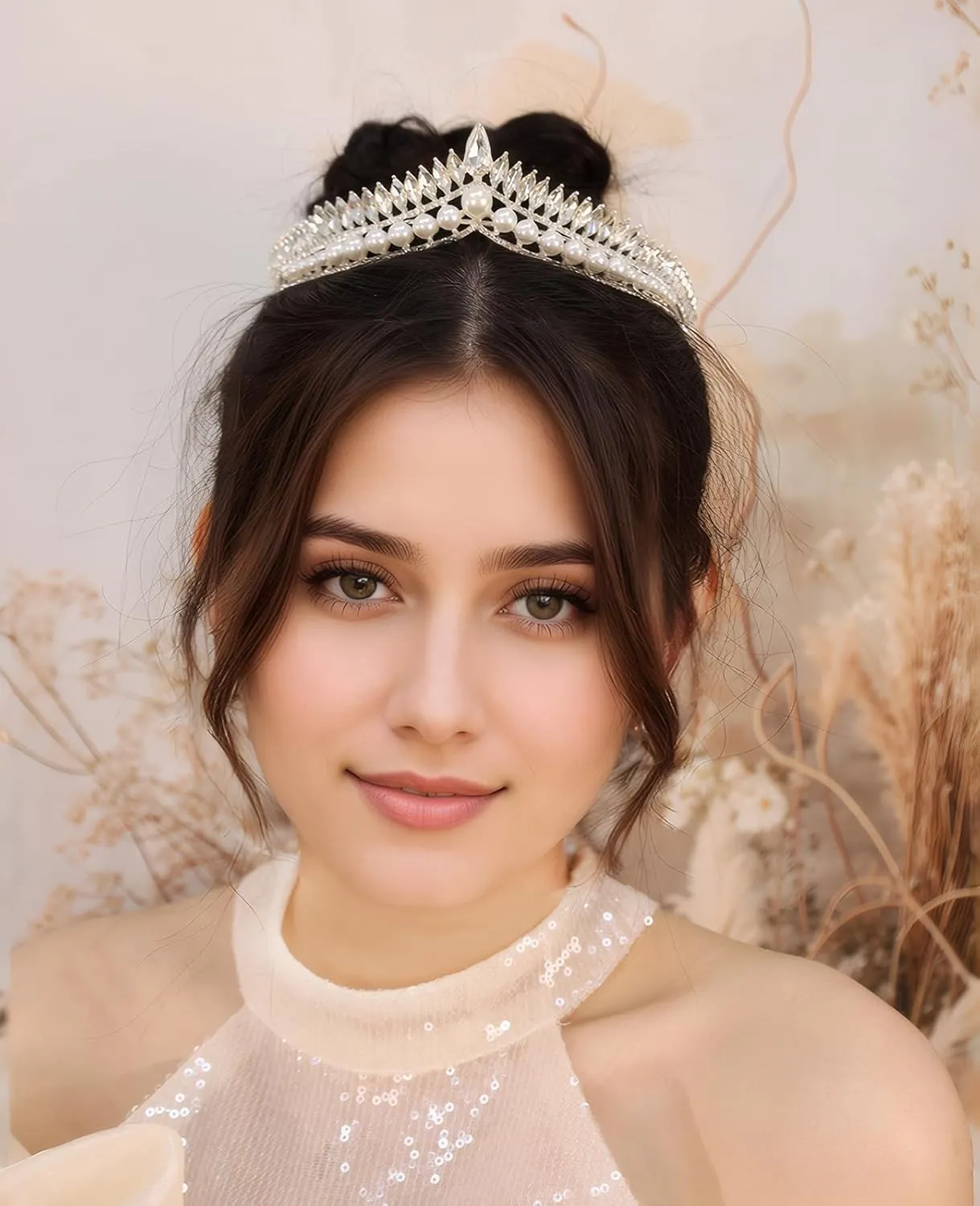 Wedding Crystal Tiara for Women Elegant Bridal Pearl Rhinestone Crown Swan Queen Princess Costume Crown Star Crystal Headpiece Accessory for Cosplay Birthday Party