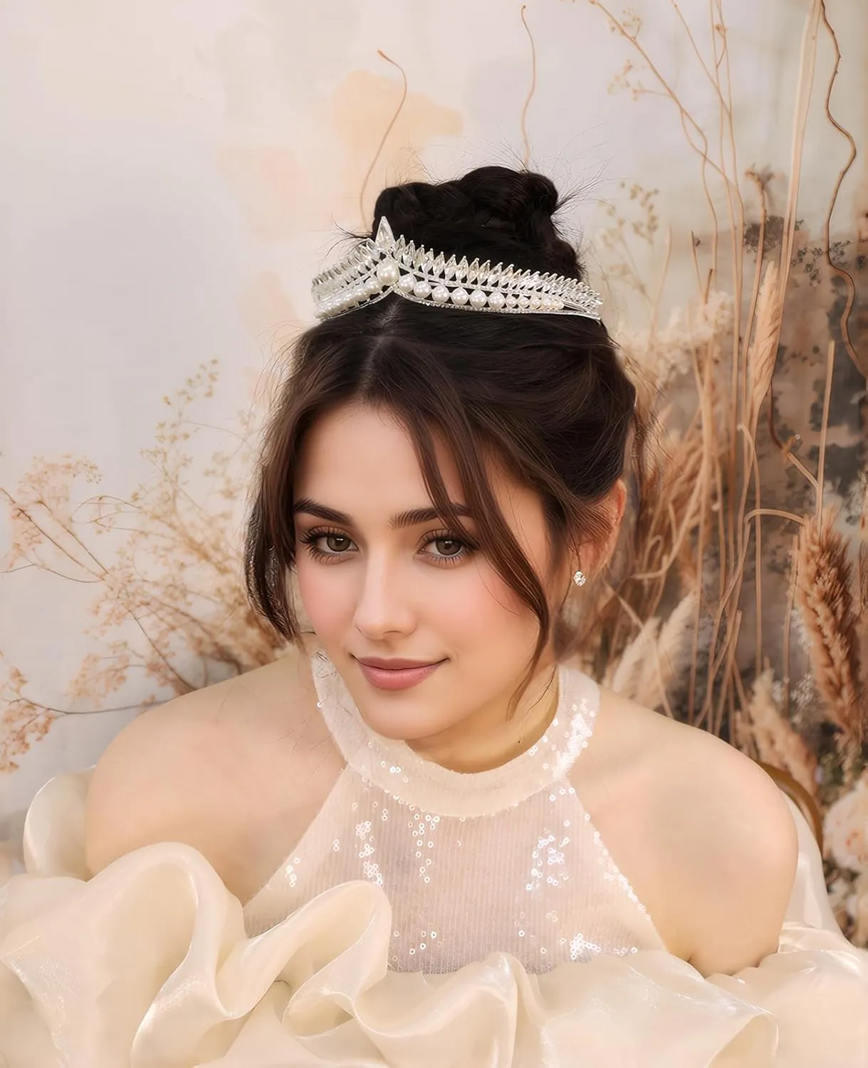 Wedding Crystal Tiara for Women Elegant Bridal Pearl Rhinestone Crown Swan Queen Princess Costume Crown Star Crystal Headpiece Accessory for Cosplay Birthday Party