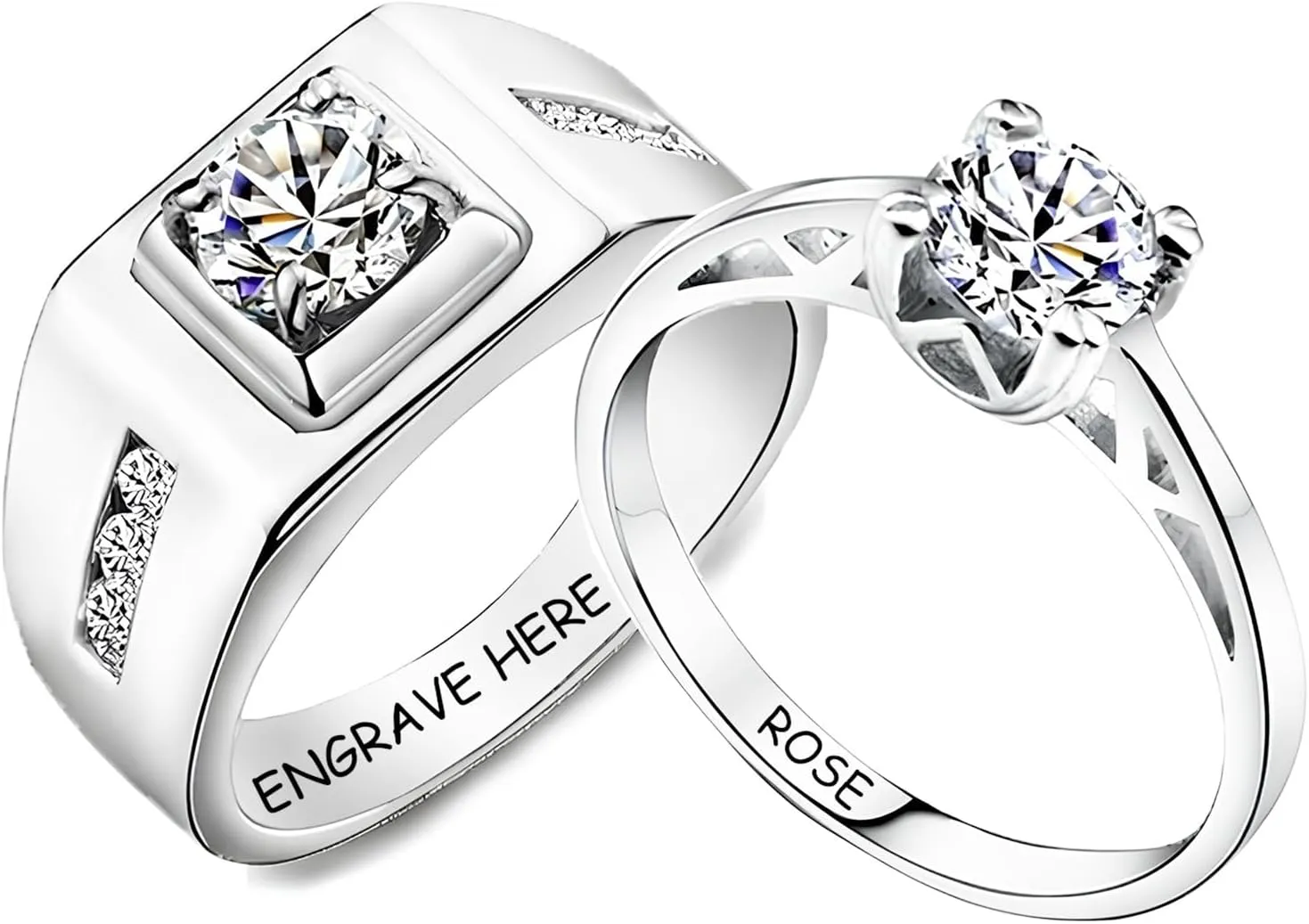 Wedding Promise Rings for Couples - Engravable King & Queen Rings, Set of 2 in Sterling Silver, 10K, 14K & 18K Solid Gold