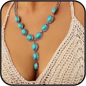 Western Turquoise Lariat Necklace for Women - Adjustable Boho Jewelry with Southwest Charm, Layered Chain Design for Everyday & Special Occasion Accessories