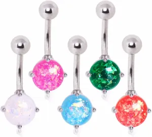 WildKlass Jewelry 316L Surgical Steel Navel Ring with Prong Set Synthetic Opal (Sold Individually)