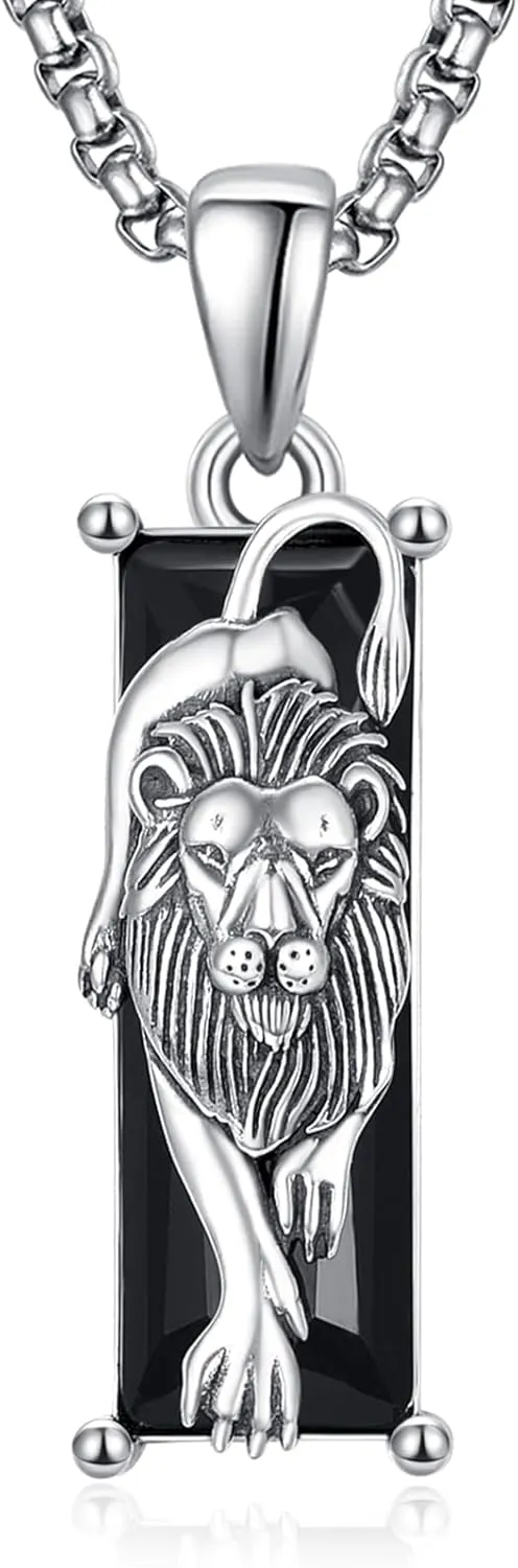 Wolf/Tiger/Lion/Dog/Spider/Eagle/Scorpion Necklace for Women Men 925 Sterling Silver Animal Necklace Black Crytal Cool Necklace Jewelry Gifts