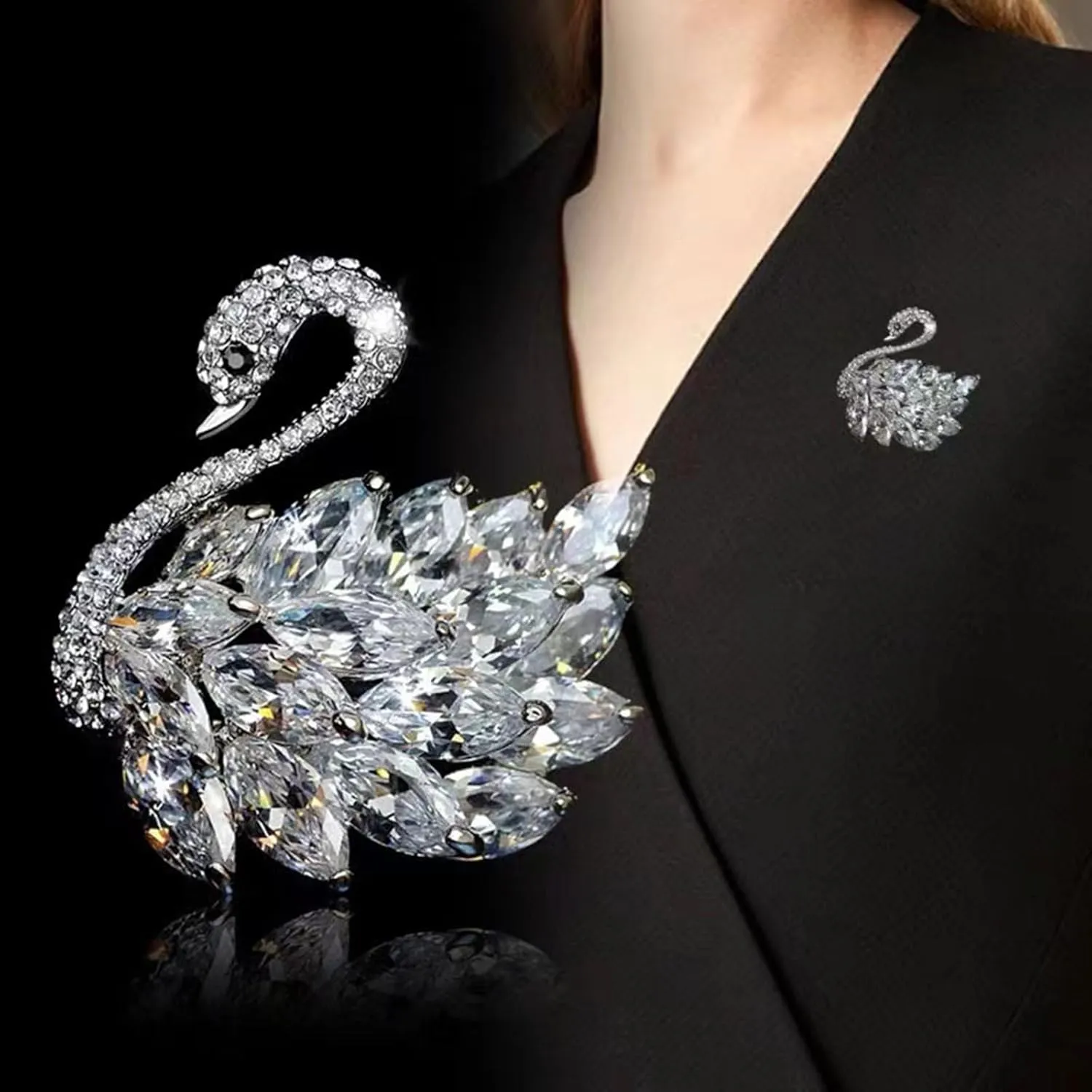 Women Swan Shaped Collar Pin Swan Brooch Fashion Swan Cloth Jewelry Corsage Pins Alloy Gift for Women