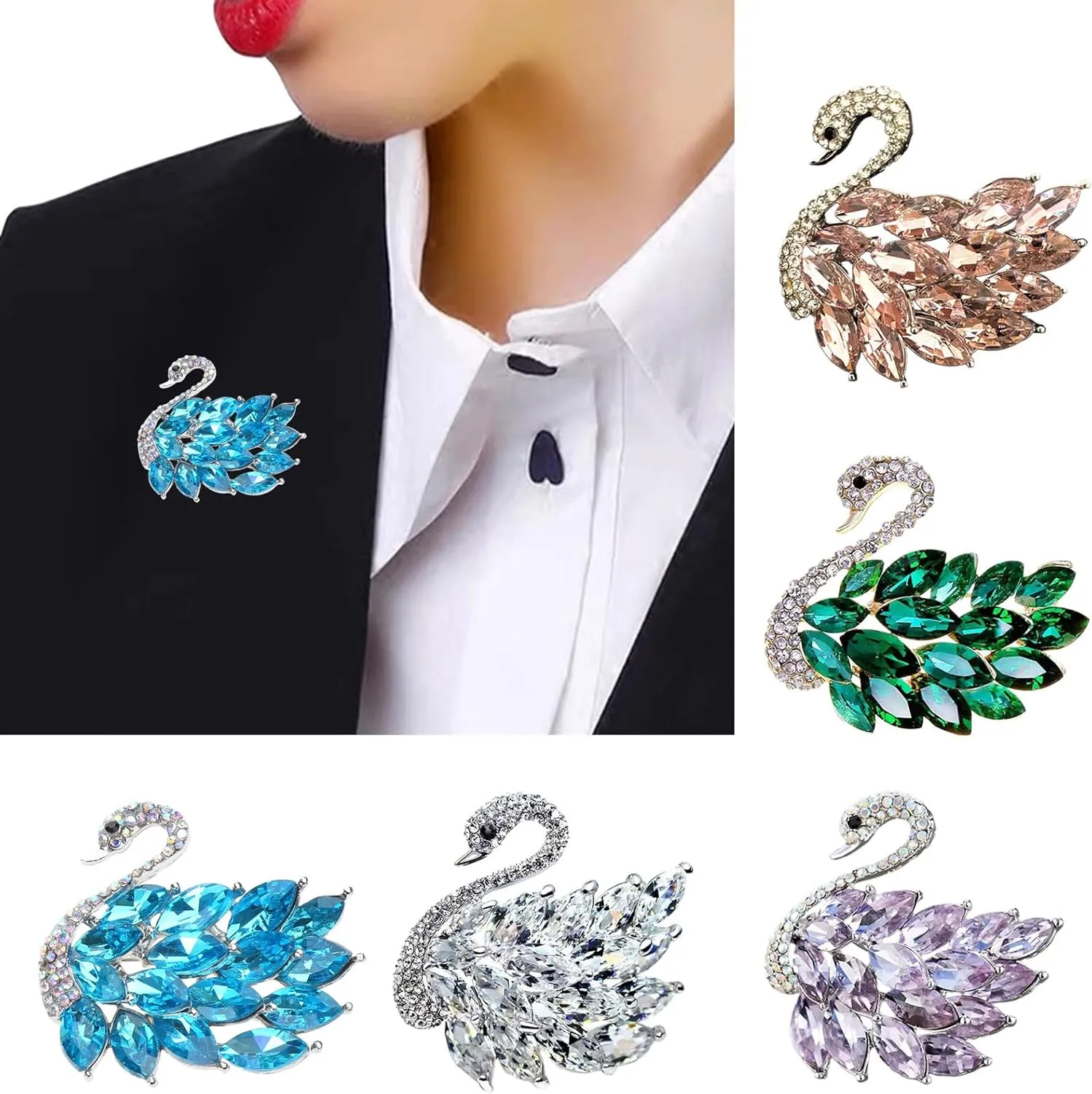 Women Swan Shaped Collar Pin Swan Brooch Fashion Swan Cloth Jewelry Corsage Pins Alloy Gift for Women