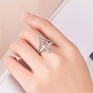 Women's 925 Sterling Silver Ring Fashion Imitation Diamond Marquise Finger Rings Shiny AAA CZ Cubic Zircon Ring V Shape White Gold Engagement Wedding Jewelry Band Anniversary Ring F002 (7)