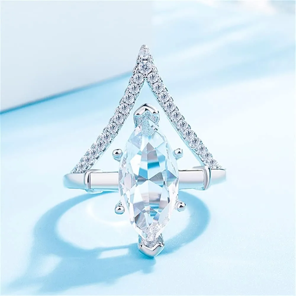 Women's 925 Sterling Silver Ring Fashion Imitation Diamond Marquise Finger Rings Shiny AAA CZ Cubic Zircon Ring V Shape White Gold Engagement Wedding Jewelry Band Anniversary Ring F002 (7)