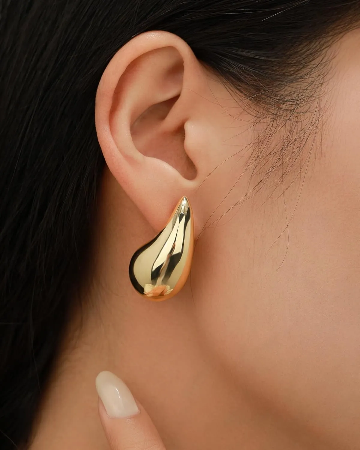 Women's Gold and Silver Plated Teardrop Earrings - Chunky Hoop Drop Jewelry 925 Sterling Silver Post | Lightweight & Hypoallergenic | Trendy Accessories for Women