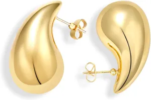 Women's Gold and Silver Plated Teardrop Earrings - Chunky Hoop Drop Jewelry 925 Sterling Silver Post | Lightweight & Hypoallergenic | Trendy Accessories for Women
