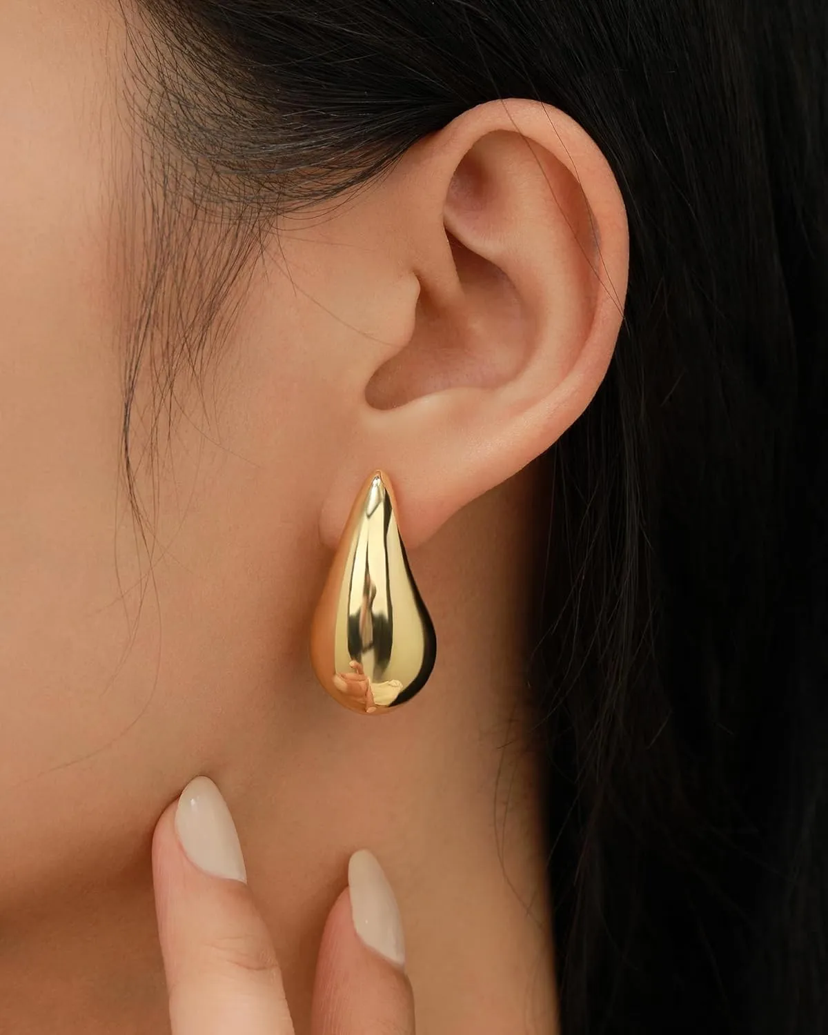Women's Gold and Silver Plated Teardrop Earrings - Chunky Hoop Drop Jewelry 925 Sterling Silver Post | Lightweight & Hypoallergenic | Trendy Accessories for Women