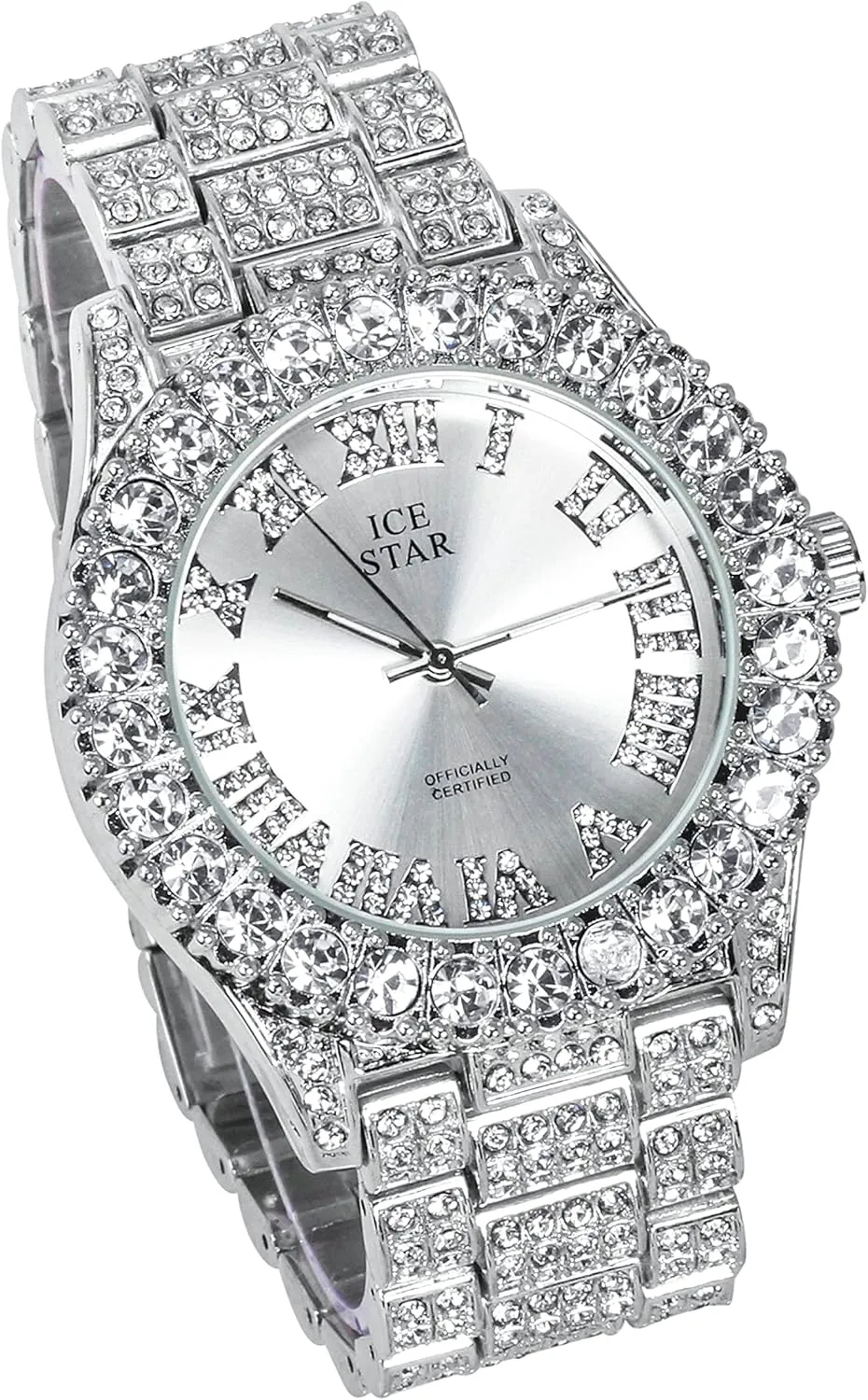 Womens Iced Solitaire Bezel Watch & Tennis Bracelet Set, 44mm Case