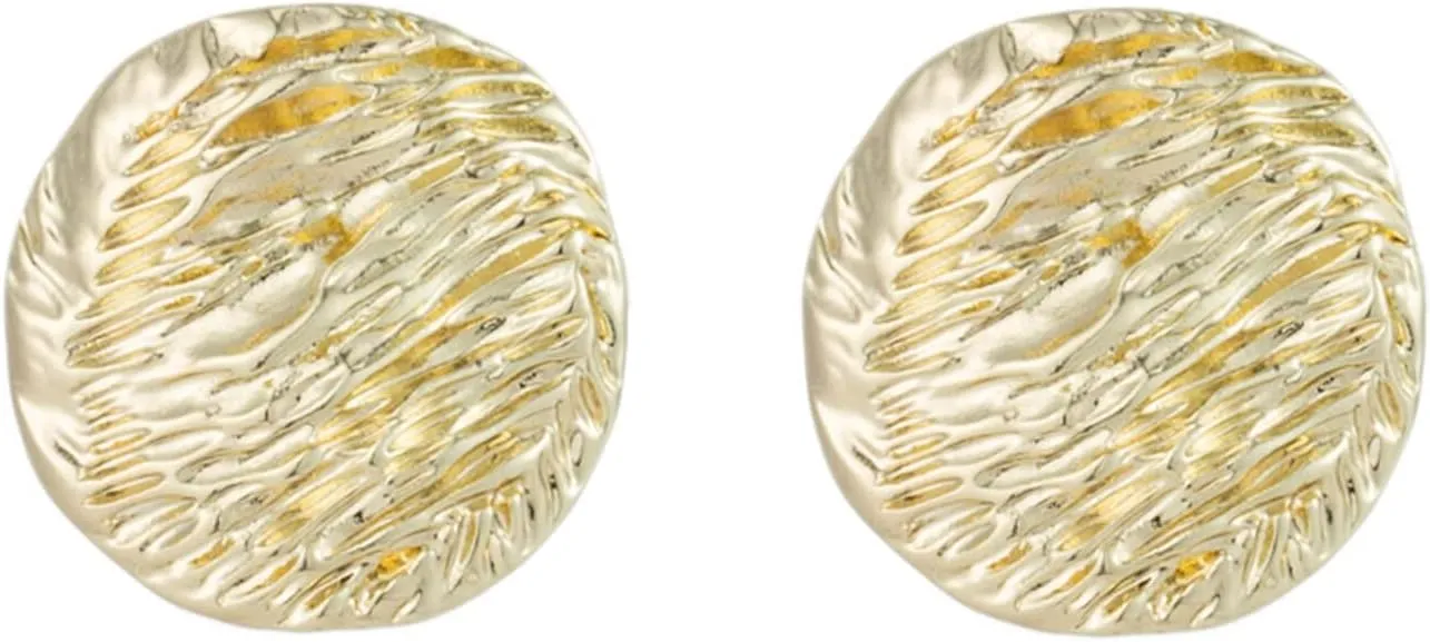 Womens Round Coin Stud Earrings, Disc Button Ear Studs