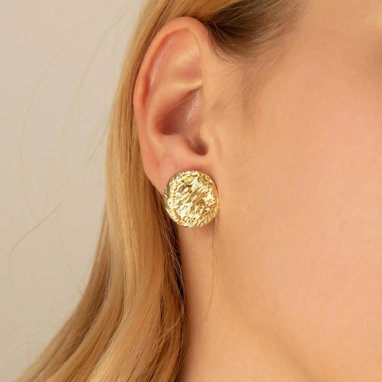 Womens Round Coin Stud Earrings, Disc Button Ear Studs