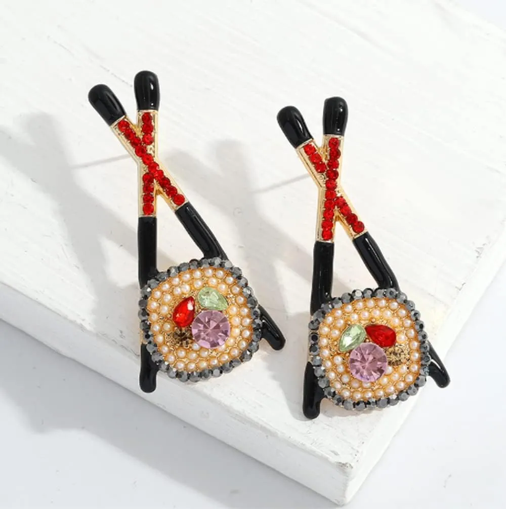Womens Sushi Novelty Unique Fun Japanese Asian Themed Style Sparkle Cute Pretty Dangle Stud Earrings