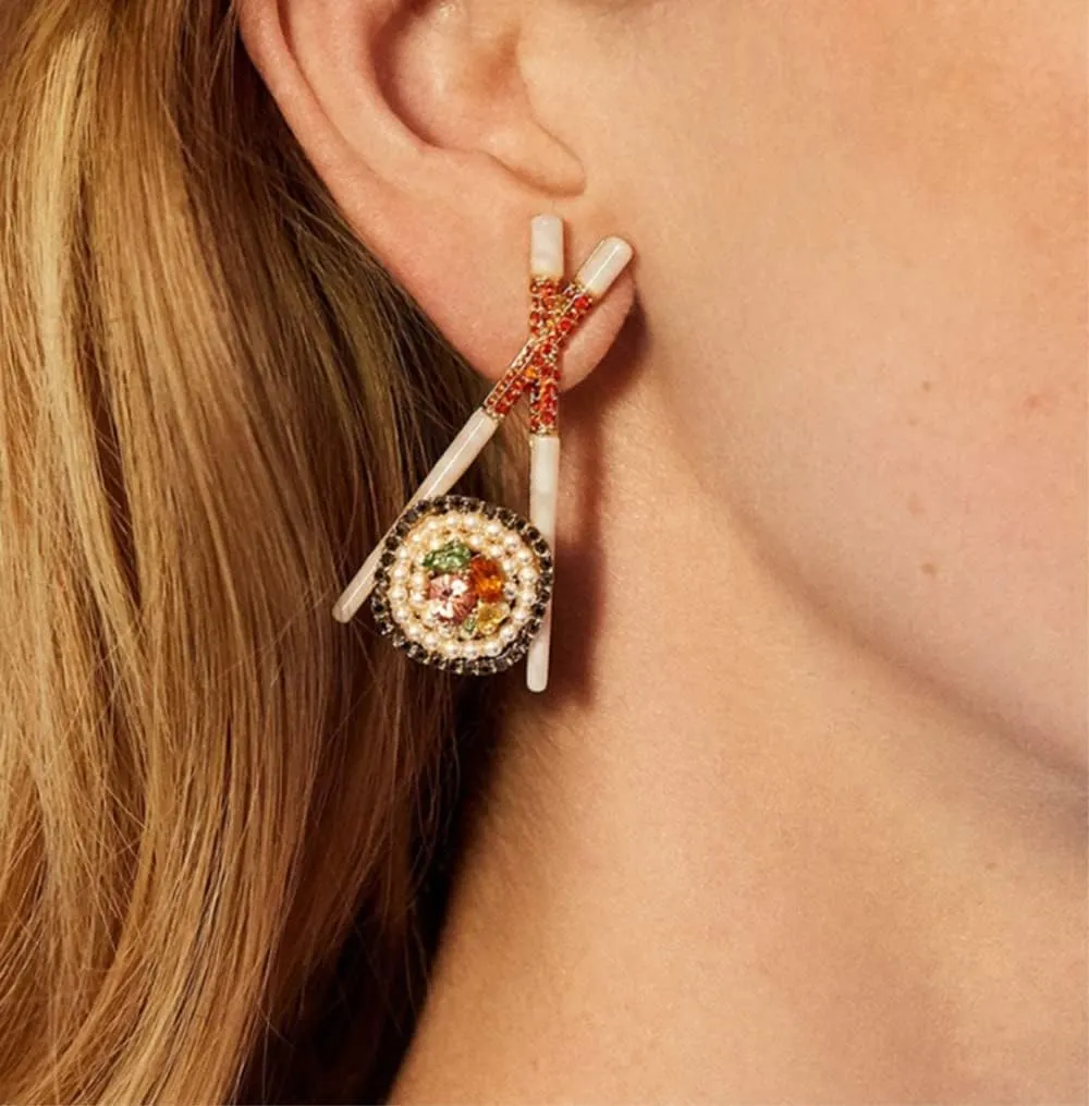 Womens Sushi Novelty Unique Fun Japanese Asian Themed Style Sparkle Cute Pretty Dangle Stud Earrings