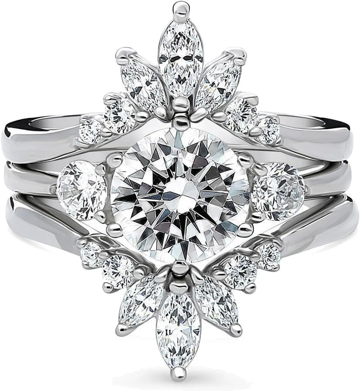 Women's Wedding Ring Sets White Gold Plated AAA CZ 3pcs Ring Set for Women