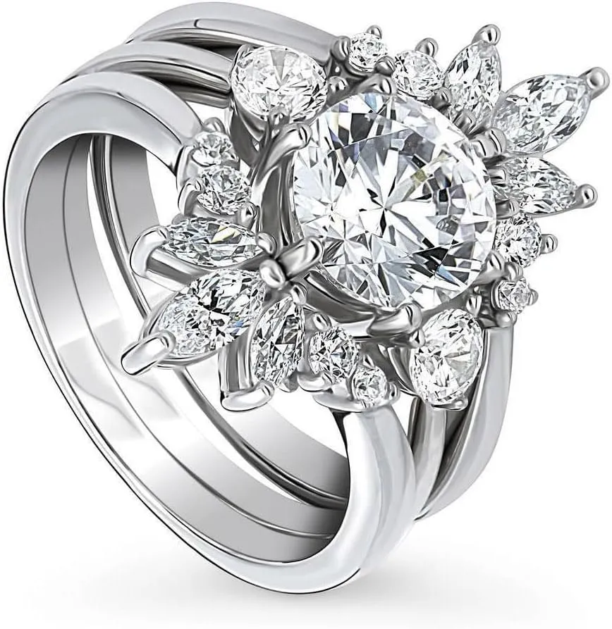 Women's Wedding Ring Sets White Gold Plated AAA CZ 3pcs Ring Set for Women