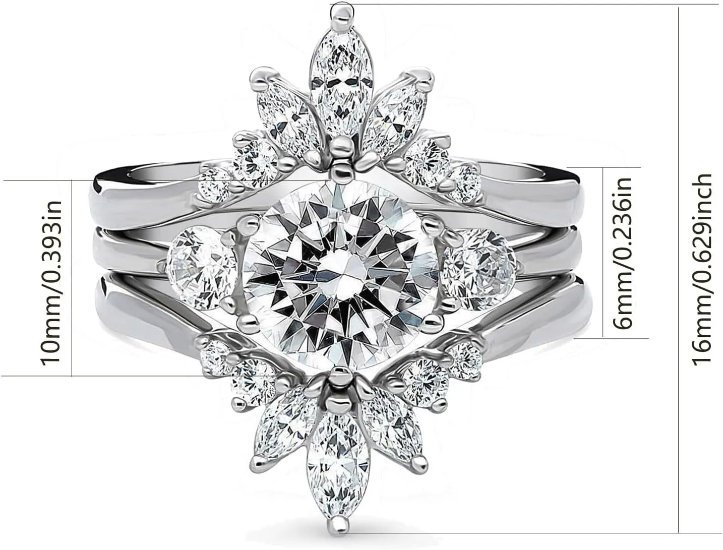 Women's Wedding Ring Sets White Gold Plated AAA CZ 3pcs Ring Set for Women