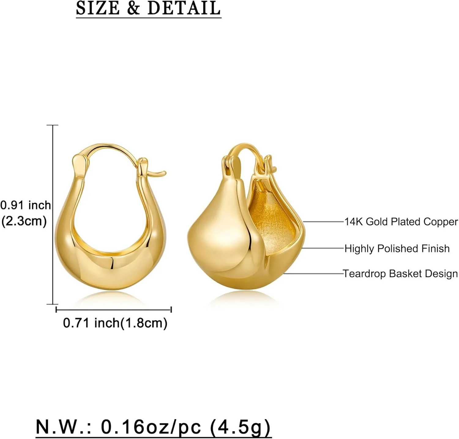 WOWORAMA Gold Chunky Hoop Earrings for Women Filigree Gold Hoop Earrings Lightweight Basket Hoop Earrings Simple Thick Round Ball Hoop Earrings