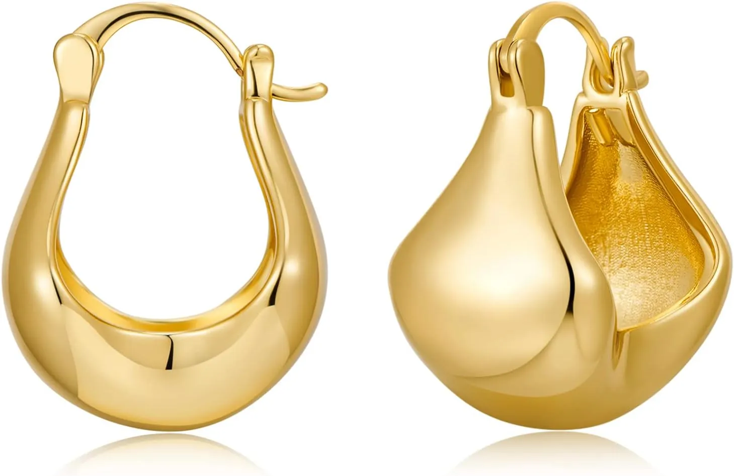 WOWORAMA Gold Chunky Hoop Earrings for Women Filigree Gold Hoop Earrings Lightweight Basket Hoop Earrings Simple Thick Round Ball Hoop Earrings