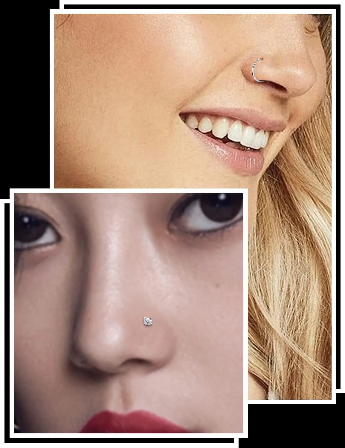 Yaalozei 18G 20G 22G Nose Rings Studs 316L Surgical Steel Hypoallergenic L Shape Screw Nose Rings Nose Hoop Diamond Heart Nostril Nose Piercing Jewelry for Women Men Silver Rose Gold Black Rainbow