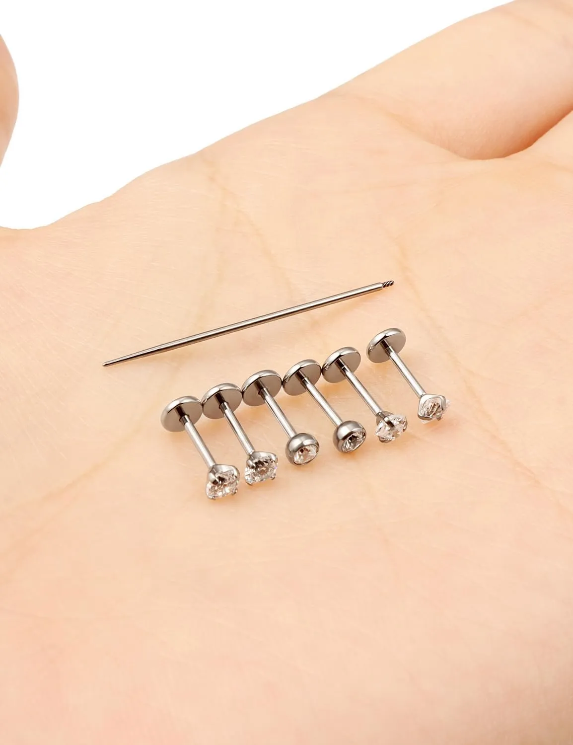 Yaalozei 20G 18G 16G F316 Titanium Flat Back Nose Rings Studs Hypoallergenic Screw on Tragus Helix Cartilage Earrings Stud Piercing Jewerly for Women Men Bars 6mm